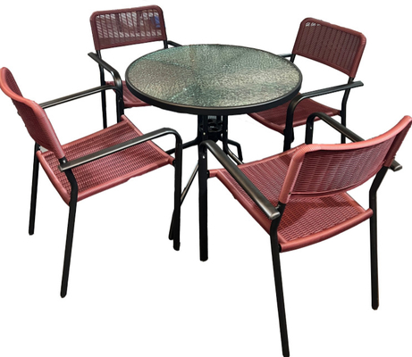 Сталь k/круглый стол стекла d и пластиковые стулья лозы обедая набор 5